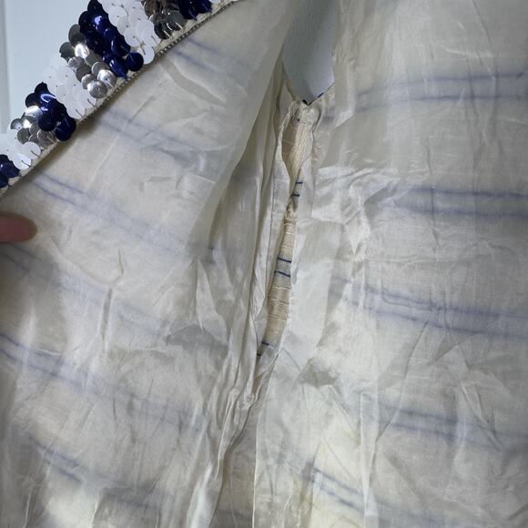 Vintage Sequin Shirt Womens Small Blue Silver Striped Wool Hong Kong 60s - Picture 12 of 12